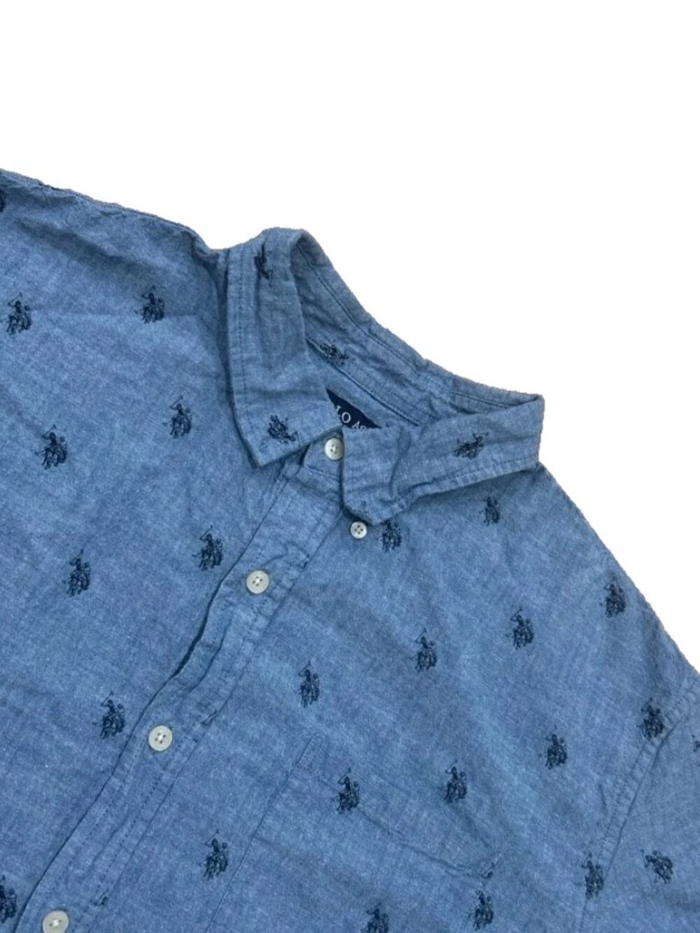 U.S. Polo Assn. Shirt Men 2XL Blue Denim Button Up Collared Short Sleeve 2XL